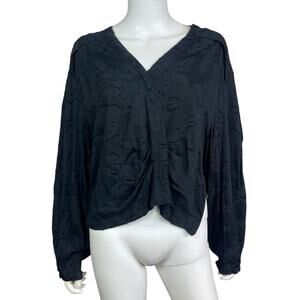 IRO Women's 40 Black Gipa Textured Vneck Long Balloon Sleeve Zip Blouse EUC